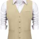 DiBanGu Men's Suit Vest Business Dress Waistcoat with 2 Pockets V-Neck Tuxedo Vests for Formal Wedding (Beige, XXXL)
