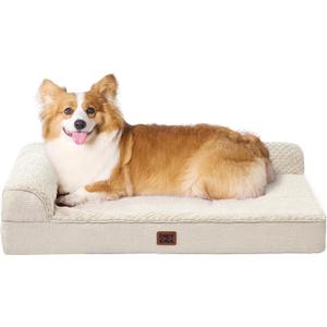 EHEYCIGA Large Dog Bed Memory Foam for Crate, Orthopedic Dog Bed Large Size Dogs with Washable Removable Cover, Waterproof Pet Sofa Couch with Nonskid Bottom, 35x22x6, Beige