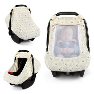 Car Seat Cover Baby, HNHUAMING Muslin Cotton Carseat Covers for Babies Girls Boys Summer Infant Car Seat Covers Canopy, Cozy Newborn Carseat Covers Stroller Cover with Breathable Mesh Window, Floral