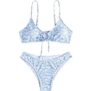 Floerns womens Triangle Top (Large, Blue and White)