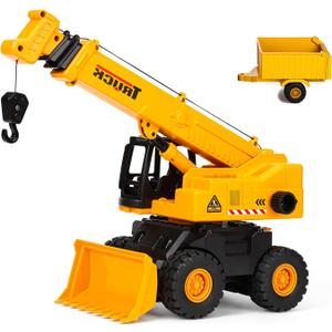 haomsj 2-in-1 Toy Crane Bulldozers Construction Set Trucks for Boys Age 3-5, Excavator Lifting Crane Toys with Light and Sound for Kids Ages 3 4 5 6 Years Old