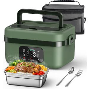 Heated Lunch Box Battery Powered with Automatic Heating, Green