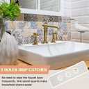Teenyyou 3 Hole White Faucet Mat for Kitchen Sink Bathroom 16.1" x 5" Kitchen Faucet Absorbent Mat Diatomite Splash Guard Quick Drying Stone Drip Catcher Hole 2.24" Holes Spaced About 1.77 "