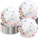 100 Pcs Wildflower Paper Plates Disposable Dessert Baby Bridal Shower Party Supplies Floral Dessert Plates Bulk Birthday Tea Party Serving Tray for Wedding Birthday