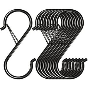 Waitkey 8 Pack S Hooks for Hanging, 3.5 inch Heavy Duty Metal S Hooks with Safety Buckle S Shaped Hooks Pot Rack Closet Hooks for Hanging Plants, Clothes, Kitchen Utensil, Pots, Pans, Bags (Black)