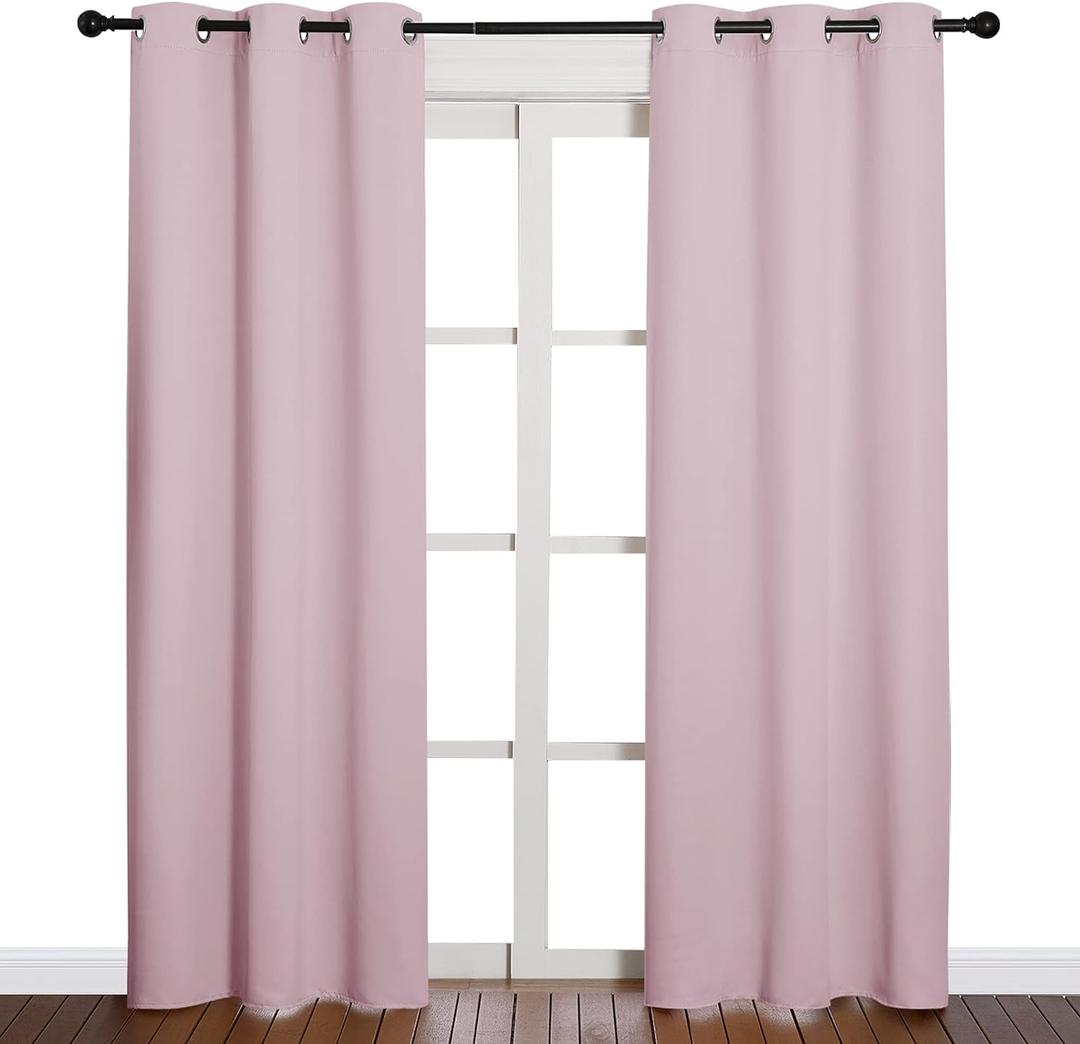 NICETOWN Nursery Essential Thermal Insulated Solid Grommet Top Blackout Curtains/Drapes (1 Pair, 42 x 84 inches, Baby Pink)