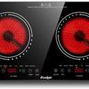 2 Burner Electric Cooktop - 24 Inch(23.6"x 13.8") Built-in & Countertop Electric Stove Top, 120V Double Burner Ceramic Cooktop Portable with Safety Lock, Timer, Touch Control, 110V Plug in