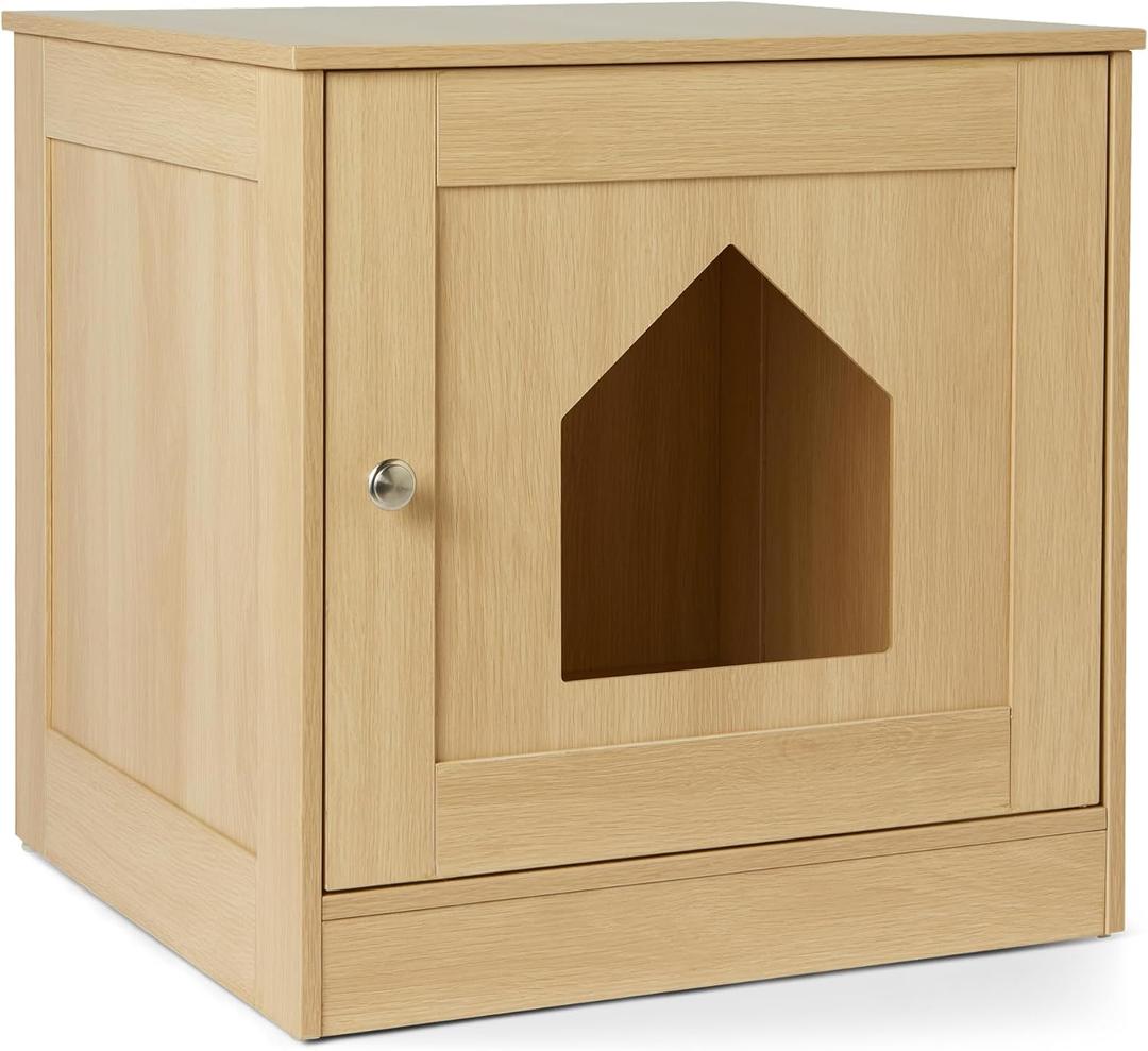 Amazon Basics Furniture-Style Cat Litter Box Enclosure, Oak