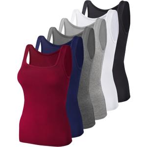 BQTQ 6 Pcs Women's Square Neck Tank Top Sleeveless Undershirt Basic Tank Tops for Women Girls (X-Large, Black, White, Gray, Darkred, Navy, Dark Gray)