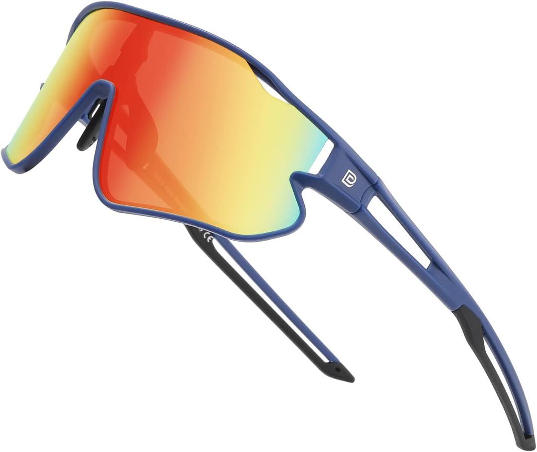 DUCO Kids Sunglasses Youth Baseball Sun Glasses Lightweight TR90 Frame UV400 Sports Cycling Shades for Boys Girls DK268 (Blue Frame Black Temple Revo Orange Lens)