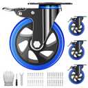 5 Inch Caster Wheels Heavy Duty Swivel Casters Set of 4 with Dual Locking,Industrial Plate Casters, Locking Casters Wheels for Furniture,Workbench(Free Hardware Kit)