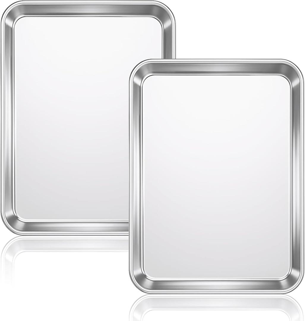 2 Packs Stainless Steel Baking Sheet Set, Cookie Sheet Baking Pan Tray Non Stick Heavy Duty Toaster Oven Baking Pan Set (12.4 x 9.6 x 1 inches)