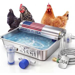 3 Gallon Automatic Chicken Waterer, Real 304 Stainless Steel Metal Poultry Waterer with Upgraded Float Valve, Extra Filter, 1.5M Hose (Stainless Steel Auto Waterer Set)