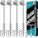 25" Ground Anchors Screw in, Mobile Home Anchors with Upgraded Wider Spiral Blades, Earth Shed Anchor High Wind Heavy Duty for Graden, Storage Shed, Trampoline, Carports, Swing Set(Silver-4x25in)