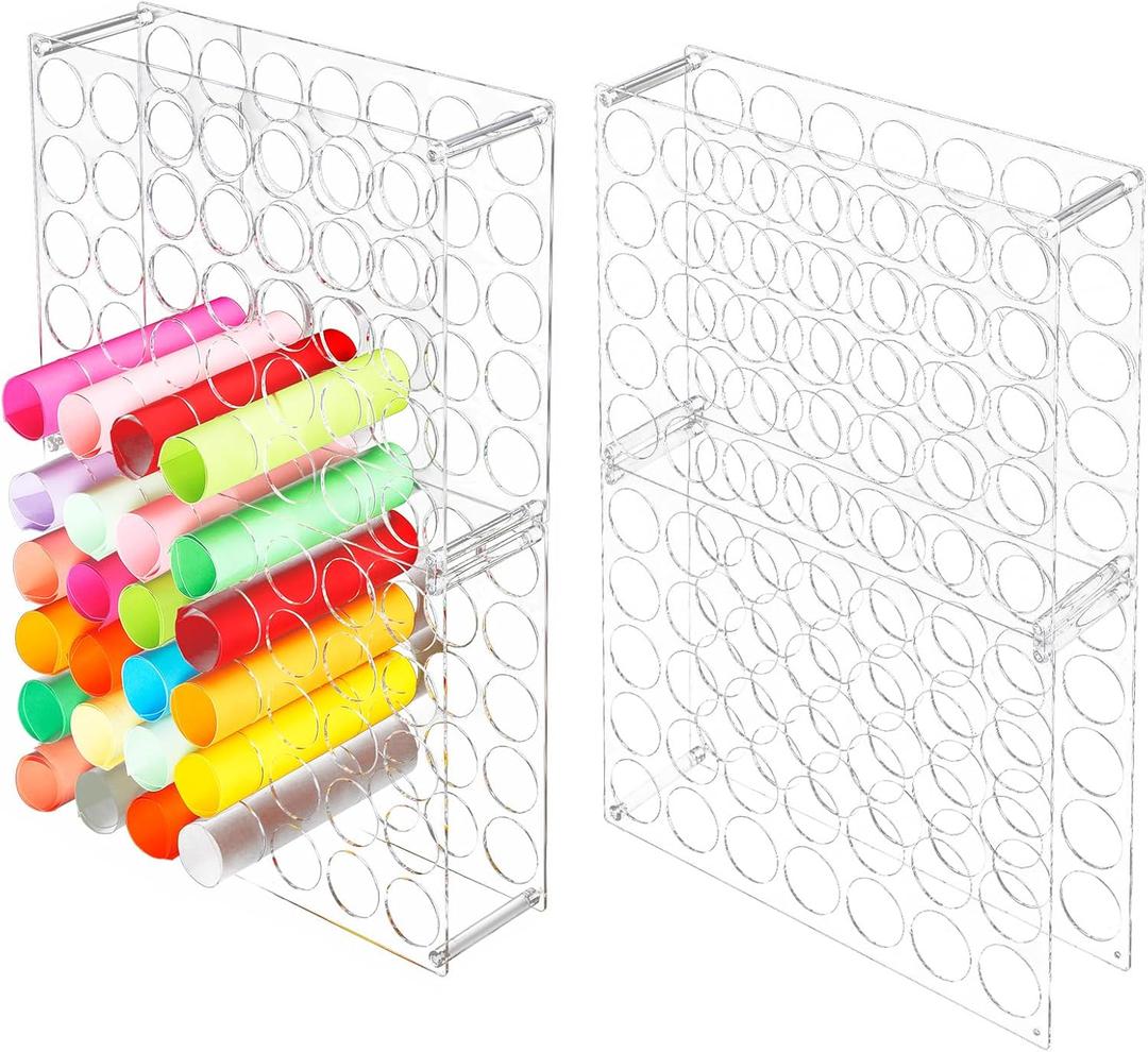 Wenqik 2 Pack Vinyl Storage Organizer 70 Holes Vinyl Roll Storage Acrylic Vinyl Roll Holder Easy to Assemble Vinyl Organizer Storage Craft for Room Art Organization Decor