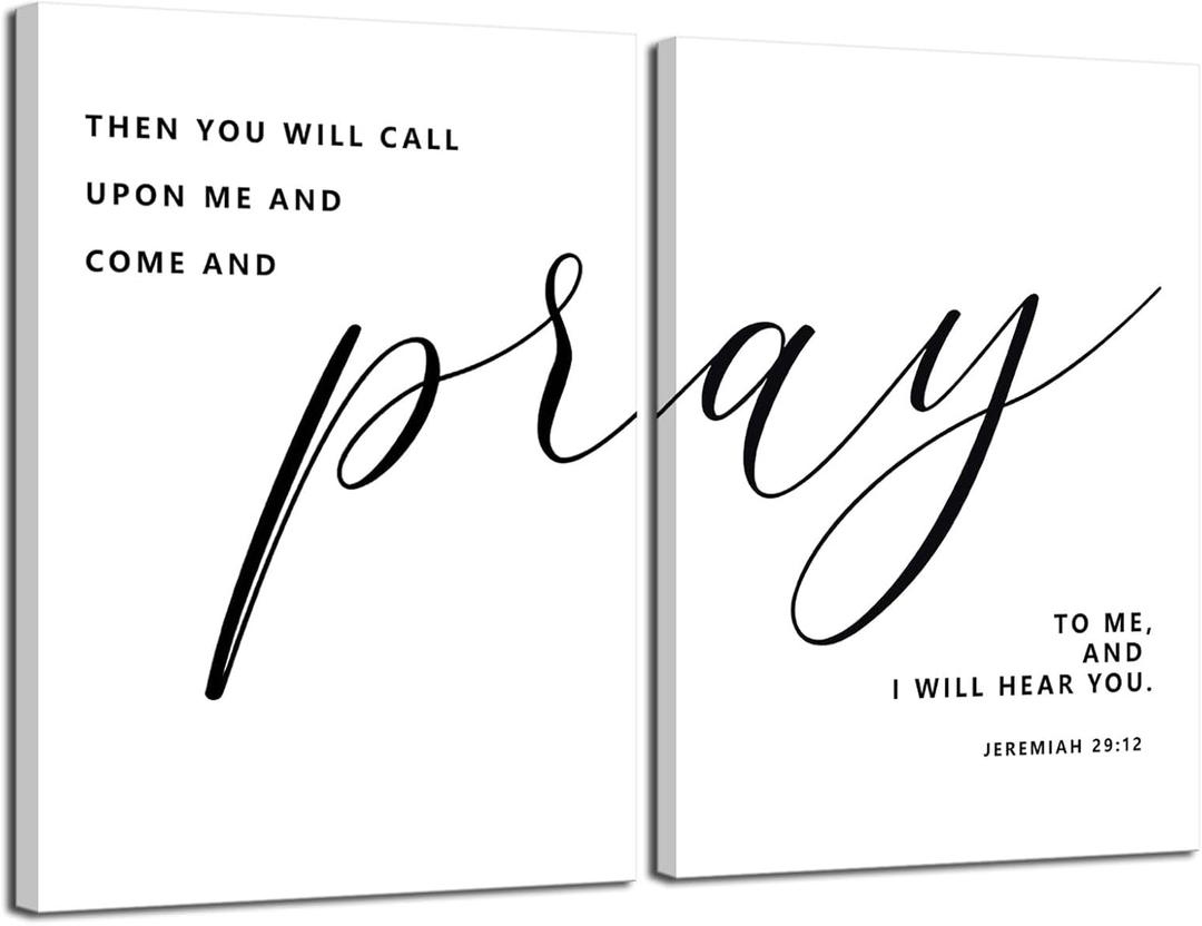 FYARTKJ 2Pcs Framed Bible Verse Wall Art Jeremiah 29:12 Pray to Me Canvas Prints Christian Inspirational Scripture Posters Wall Decor Pictures for Living Room Bedroom Home Decoration, 16x24in