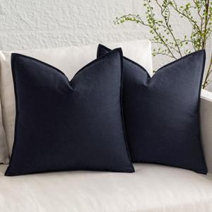 MIULEE Pack of 2 Dark Navy Blue Pillow Covers 18x18 Inch Decorative Couch Throw Pillow Covers Spring Linen Cushion Covers Set Modern Farmhouse Home Decor for Sofa Living Room Bed