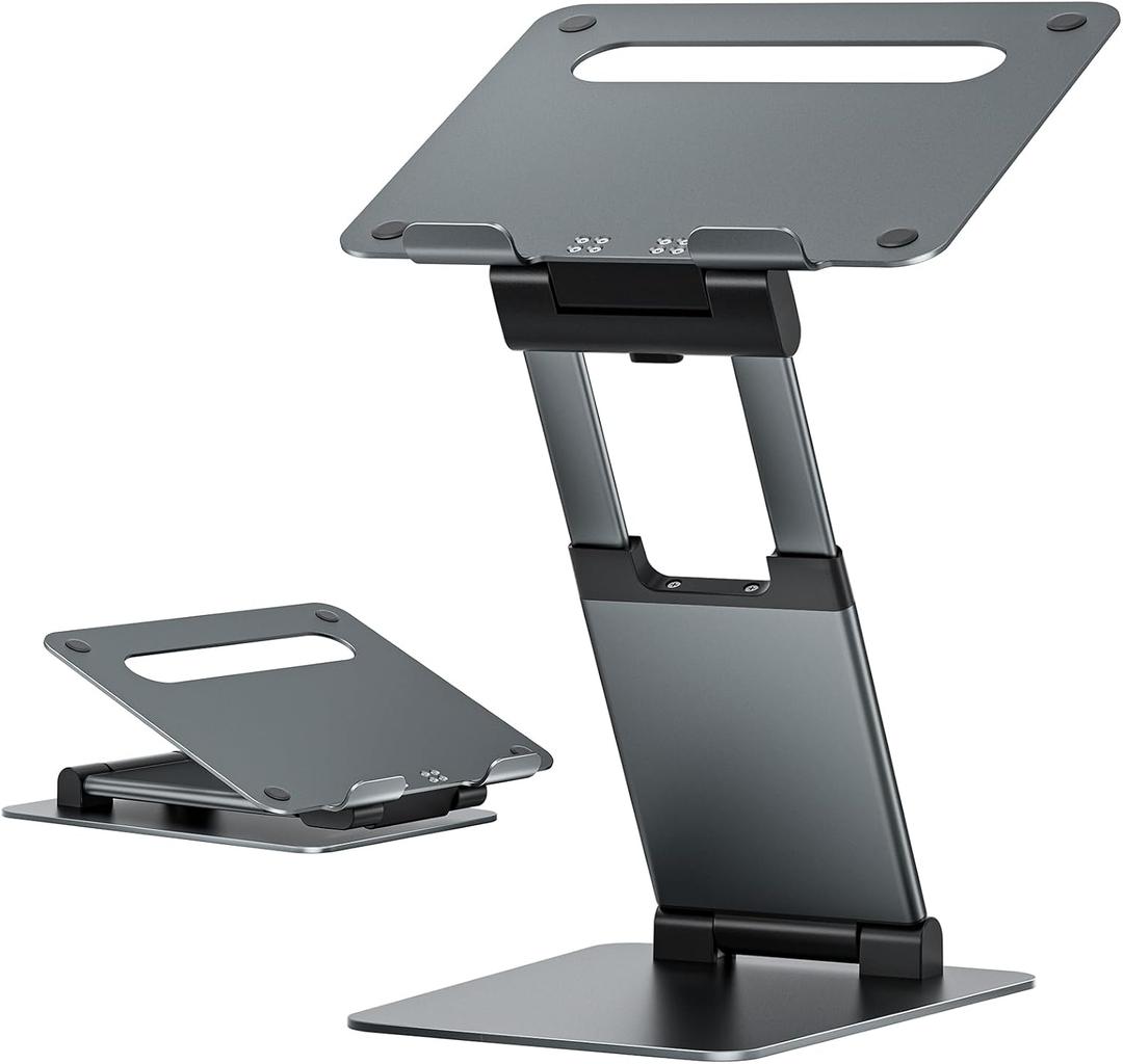 Nulaxy Height Adjustable Laptop Stand for Desk, Dual Foldable Aluminum Computer Riser, Pull Out Design Ergonomic Sit to Notebook Holder Convertor, Compatible with All 10-17" Laptops, Tablets, Gray