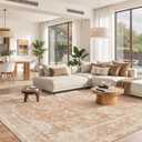 Madane 8x10 Area Rugs for Living Room, Machine Washable Vintage Rug with Non-Slip Backing, Soft Floral Print Large Throw Rugs, Thin Carpet for Bedroom Dining Room Farmhouse (8 x 10, Jasper Orange)