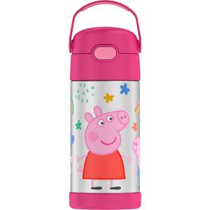 THERMOS FUNTAINER Water Bottle with Straw - 12 Ounce - Kids Stainless Steel Vacuum Insulated Water Bottle with Lid, Peppa Pig