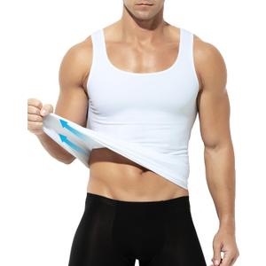 Casey Kevin Men's Compression Shirt Undershirts Body Shaper Sleeveless Shirt Slimming Tank Top Gynecomastia Vest (White, XXL)