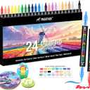 2 x 24 Colors Dual Tip Acrylic Paint Markers, Fine and Brush Tip Acrylic Paint Pens with Automatic Ink Control System for Rock Painting, Canvas, Wood, Glass, Fabric, DIY Crafts Making Art Supplies