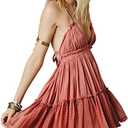 ForeMode Summer Deep V Neck Bohemian Women Mini Short Dress Backless Beach Boho Dress S M