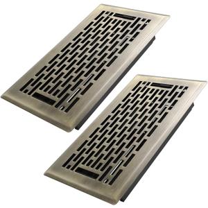 4x8 Inches 2 Pack Heavy Duty Walkable Floor Register - Easy Adjust Air Supply Lever Decorative Floor Vent Covers, Boston Design Vent Covers for Home - Antique Brass