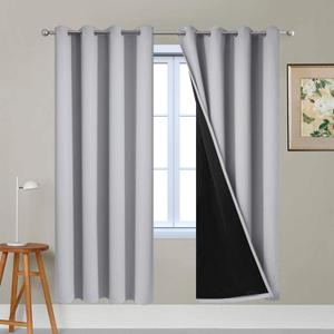 Yakamok Full Blackout Curtains 72 Inches Long,Blackout Curtain Panels for Bedroom, 2 Thick Layers Grommet Top Thermal Insulated Drapes with Black Liner for Living Room(Light Grey, Set of 2)