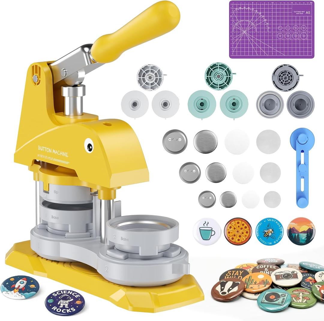 Button Maker Machine 3 Sizes, DIY Pin Ma3243242 Interchangeable Button-Models Badge Button Press Machine with 300 Sets 25+32+58mm Button Maker Supplies&Circle Cutter 2026 Upgrade