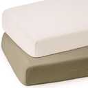 lulumoon Baby Muslin Crib Sheets - Toddler Cotton Fitted Crib Sheets Neutral for Boys and Girls 2Pack (Olive & Cream)