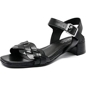 Women's Heels Chunky Heeled Sandals for Women, Summer Block Low Heels Ankle Strappy Square Open Toe Dressy Wedding Womens Sandals. (9.5, Black 087)