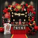Casino Theme Red and Black Gold balloon garland arch kit With Starburst Dice Crown balloons for casino royale Birthday Las Vegas night hollywood theme party decorations