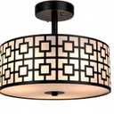 DLLT Flush Mount Ceiling Light: Modern 3-Light Semi Flush Mount Ceiling Light Fixture - Drum Kitchen Lighting Fixture for Dining Room - Black Bedroom Ceiling Lamp with Double Shade