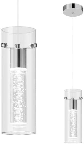BBLLWJ Pendant Ceiling Light Fixture for Kitchen Island, Chrome Pendant Light Integrated LED Hanging Light with Crystal Bubble Glass Pendant Light Modern Pendant Lights Kitchen Island (1-Pack)