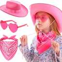 JeVenis Pink Cowgirl Hat Girls Cowboy Hat Kids Western Cowgirl Hat Bandana heart shape Sunglasses for Birthday Party
