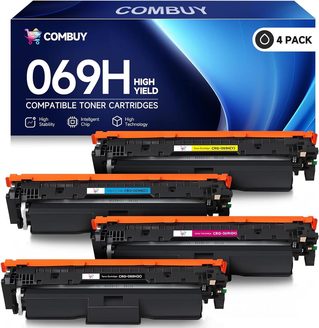 COMBUY 069H Toner Cartridge Set Replacement for Canon 069H Toner Cartridge Set 069 069H Cartridges for Canon imageCLASS MF753Cdw MF751Cdw LBP674Cdw Printer, 069H Toner Cartridges with Chip 4 Pack (069H Toner)