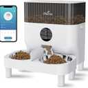 iPettie Automatic WiFi Pet Feeder for 2 Pets, 5L/21 Cup Capacity, 1-10 Meals Per Day, Adjustable Bowl Height, Smart Dog Cat Feeder with 2 Stainless Steel Bowls, Voice Recording, 2.4G WiFi App Control (White)