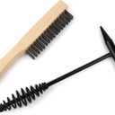 2 Pack Welding Chipping Hammer and Wire Brush Set  11" Hammer with Coil Spring Handle, Cone and Vertical Chisel and 9.8" Stainless Steel Brush for Slag, Spatter, Residue Removal (Wood, Black)