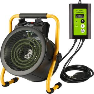 Greenhouse Heater with Digital Thermostat, 1500W Electric Outdoor Heaters for Patio, Fast Heating, Overheat Protection, Dustproof Design for Grow Tent, Green House, Flower Room, Yellow-Black