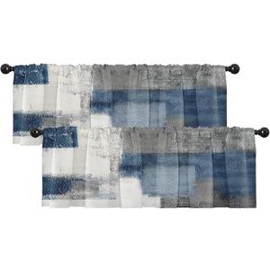 Emvency 2 Pack Valances Window Treatments, Blue and Grey Abstract Modern Art Blackout Drapes Adjustable Curtain for Windows Living Room Kitchen Over Sink, 18x52 Inch Rod Pocket Valances (18"W x 52"L (Pack of 2), Abstract Blue Grey)