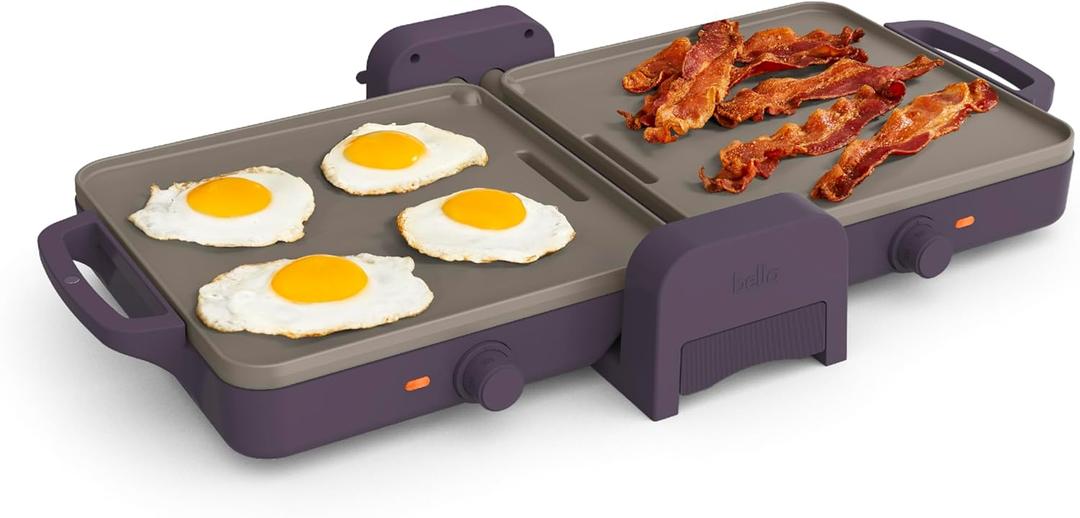 bella 10"x 20" Ceramic Fold-n-Store Dual Temp Griddle, Fits-anywhere Kitchenware, EverGood Ceramic Nonstick Coating, 2 Temperature Zones up to 400F, Dishwasher Safe Drip Tray, 1500 Watt, Plum bella 10"x 20" Ceramic Fold-n-Store Dual Temp Griddle, Fits-anywhere Kitchenware, EverGood Ceramic Nonstick Coating, 2 Temperature Zones up to 400F, Dishwasher Safe Drip Tray, 1500 Watt, Plum