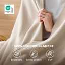 Bedsure GentleSoft 100% Cotton Blanket Queen Size for Bed - Breathable and Lightweight, Soft Cozy Textured Herringbone Woven Summer Blanket for Home Decor & Mothers Day, Linen Beige, 90x90 inches