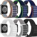 6 Pack Sport Nylon Loop Band Compatible with Apple Watch Band 38mm 40mm 41mm 42mm  for Women Men, Adjustable Breathable Braided Straps for iWatch Series 11/10/SE/Ultra (Reflective Black/Summit White/Fresh Orange/Sea Shell/Navy Blue/Lime)