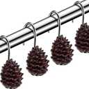 12 Pieces Pine Cone Shower Curtain Hooks, Decorative Curtain Hooks,Stainless Steel Rust Resistant Curtain Rings for Christmas Day, Autumn and Winter