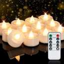 Homemory 12pcs Flameless LED Tea Lights with Remote & Timer, 400+Hours Realistic Flickering Battery Candles for Seasonal, Tabletop, and Centerpieces Decor (Warm White Glow, White Base)