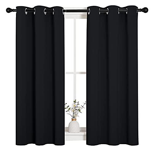 NICETOWN Halloween Bathroom Blackout Curtains and Drapes, Black Solid Thermal Insulated Grommet Blackout Drapery Panels for Window (2 Panels, 34 inches Wide by 45 inches Long, Black)