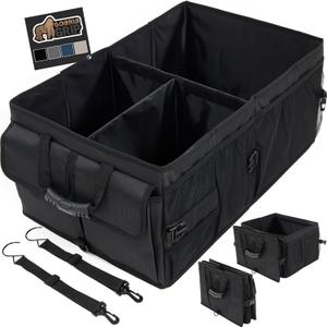 GORILLA GRIP Large Capacity Sturdy Trunk Storage Organizer, Slip and Water Resistant Collapsible Organization Container for Car Sedan or SUV, Multi Compartment Container Box Vehicle Accessories, Black