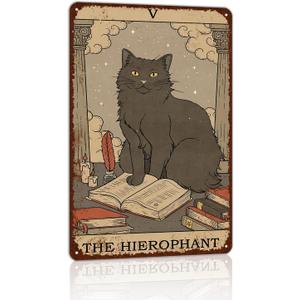 Vintage Cat Tin Sign Retro Tarot Card Metal Sign Poster Wall Art Decor Bathroom Dorm Room Home Decor - Hierophant