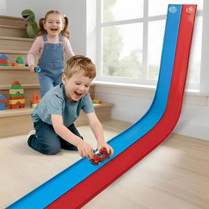 15 Ft Flexible Race Track for Kids 3+, Certified Safe Flex Race Car Ramp with Two 1/64 Diecast Cars — Starter Set, Portable Roll Up Racetrack with Strong Suction Cups, Great Gift for Boys Girls